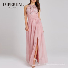 Crochet Lace Fitted Bodice Korean Maxi Pink Latex Ladies Elegant Formal Dress